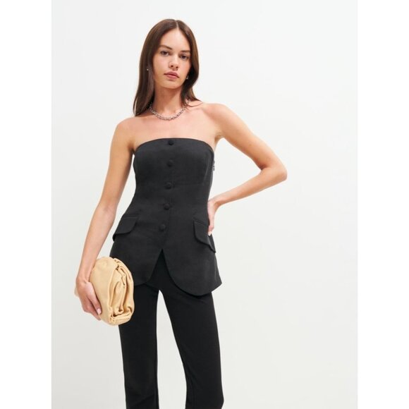 REFORMATION Tonya Black Strapless Blazer Top Size 8 NEW NWT - Picture 1 of 5